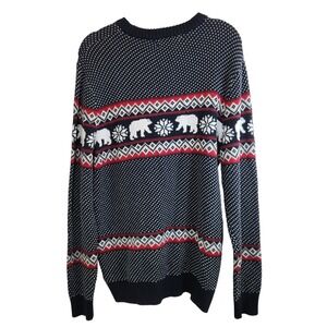 Aspen Mens Blue White Red Polar Bear Fair Isle Knit Ugly Christmas Sweater Sz L